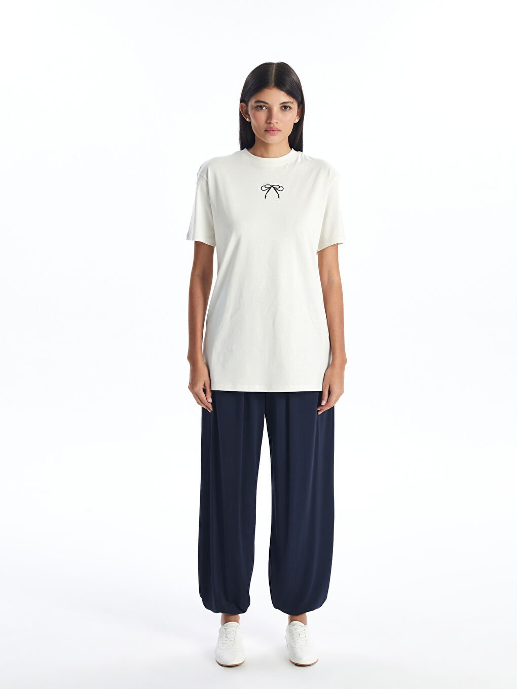 Lacivert Beli Lastikli Rahat Kalıp Kadın Pantolon