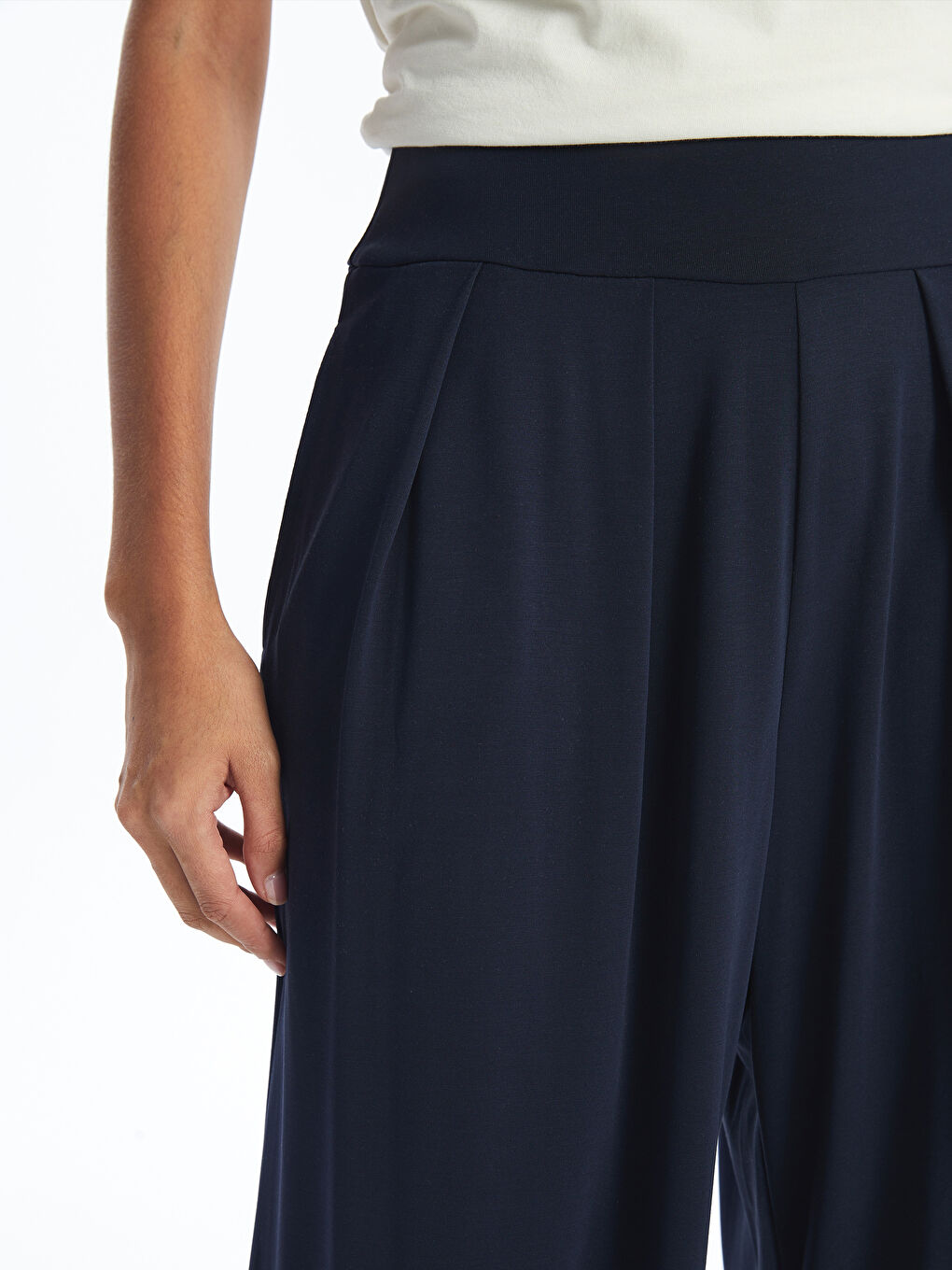 Lacivert Beli Lastikli Rahat Kalıp Kadın Pantolon-2