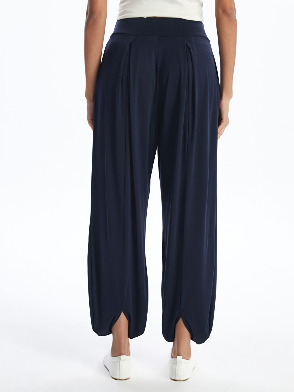 Lacivert Beli Lastikli Rahat Kalıp Kadın Pantolon-4