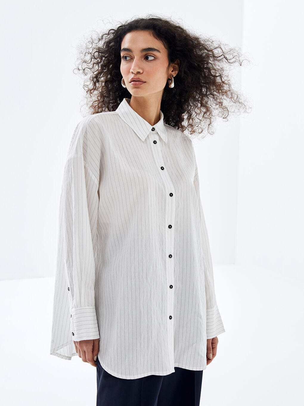 Striped Oversize Women's Shirt Tunic -S4L429Z8-SZ5