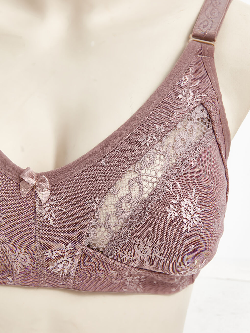 Mürdüm Dantelli Askılı Mikrofiber Sütyen-2
