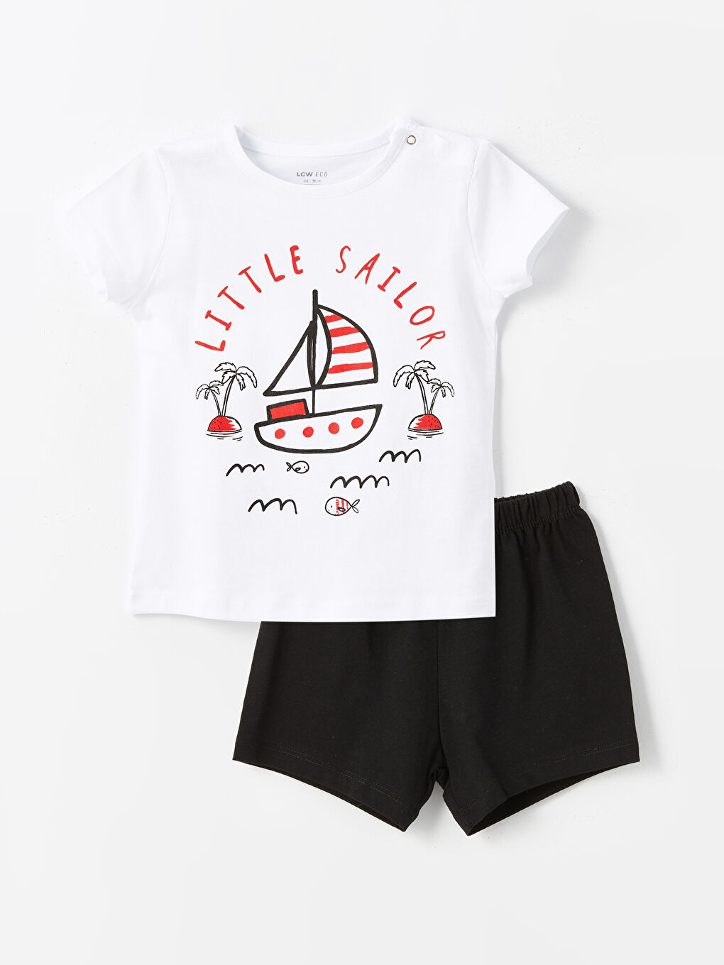 Beyaz Bisiklet Yaka Baskılı Kısa Kollu Erkek Bebek Şortlu Pijama Takımı