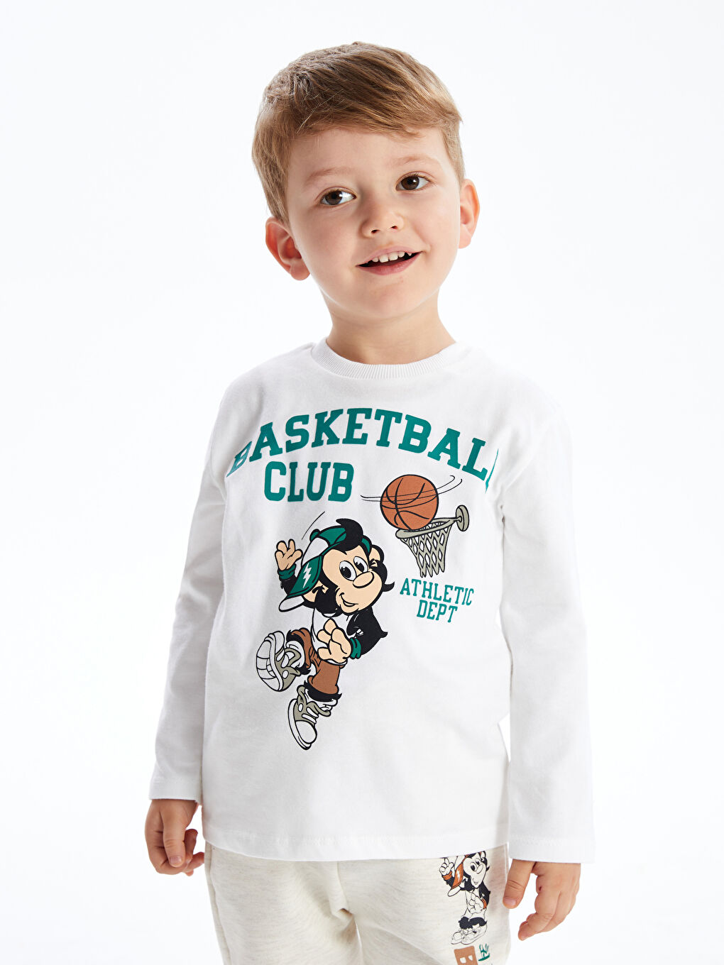 Crew Neck Long Sleeve Nostalgic Monkey Printed Baby Boy T-Shirt -S4L488Z1-FFB