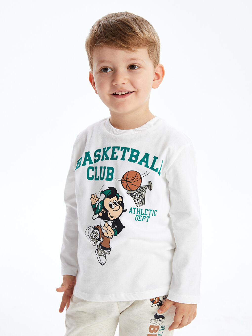 Crew Neck Long Sleeve Nostalgic Monkey Printed Baby Boy T-Shirt -S4L488Z1-FFB