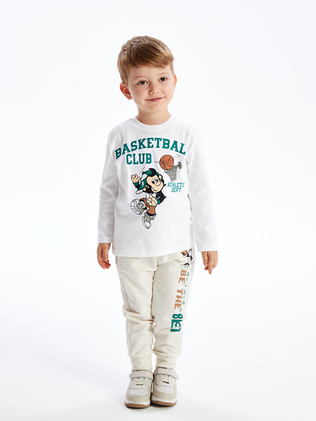 Crew Neck Long Sleeve Nostalgic Monkey Printed Baby Boy T-Shirt -S4L488Z1-FFB
