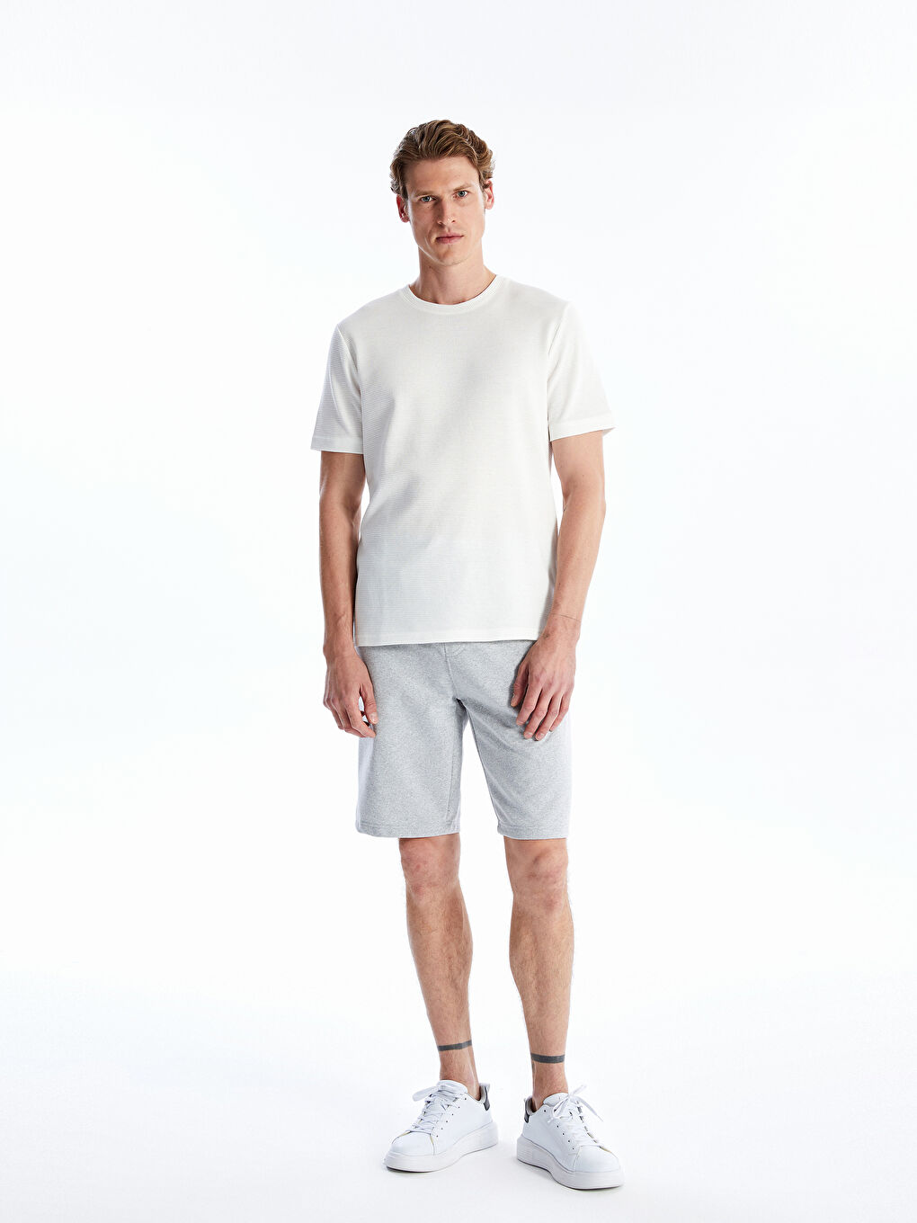 Gri Standart Kalıp Pike Erkek Şort-4