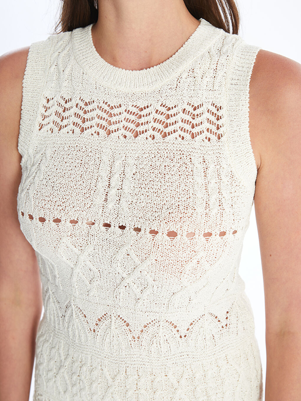 Crew Neck Self-Patterned Embroidery Women's Bodycon Dress -S4L511Z8-YHZ