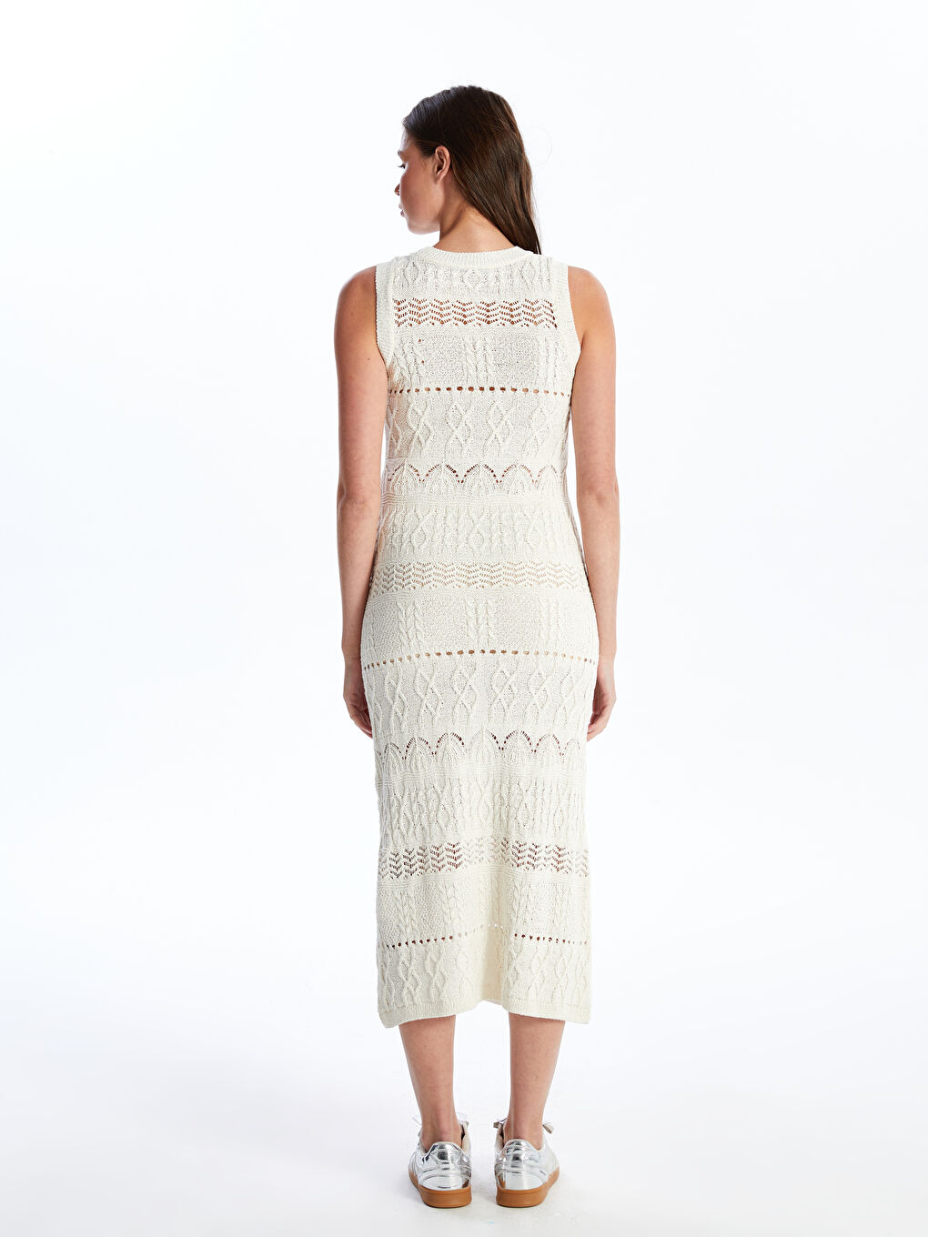 Crew Neck Self-Patterned Embroidery Women's Bodycon Dress -S4L511Z8-YHZ