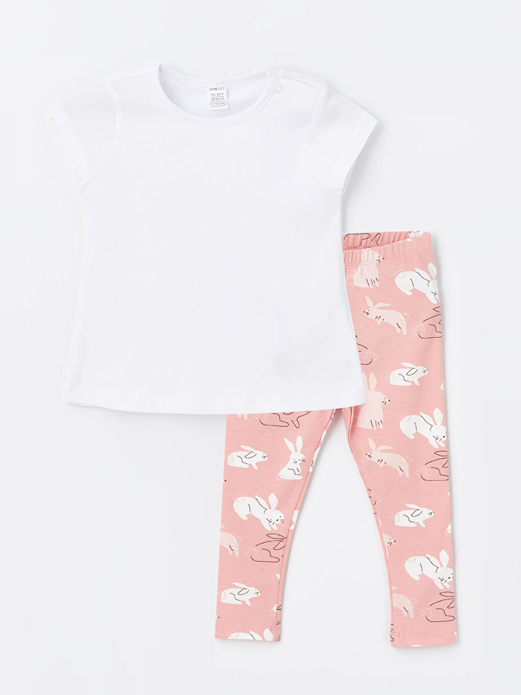 Pembe Bisiklet Yaka Kısa Kollu Kız Bebek Tişört ve Tayt 2'li