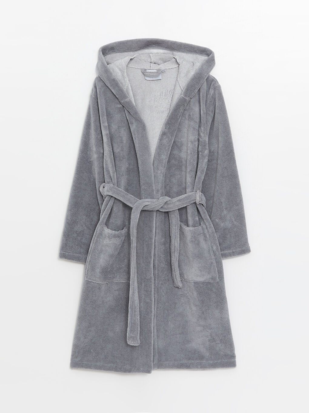 Antrasit Düz Uzun Kapüşonlu Erkek Bornoz