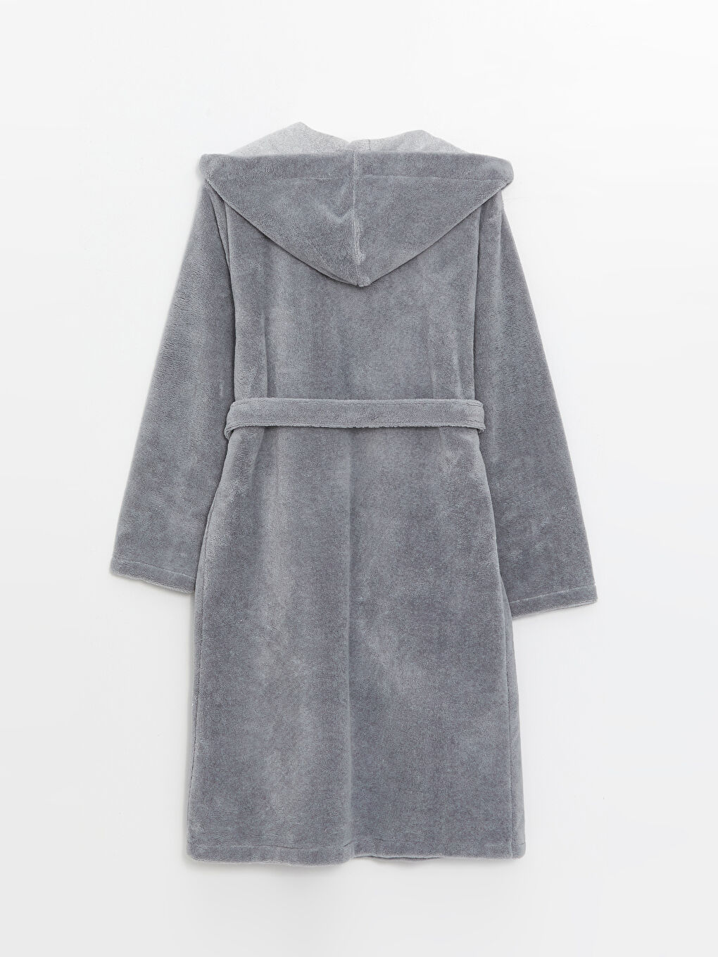 Antrasit Düz Uzun Kapüşonlu Erkek Bornoz-1
