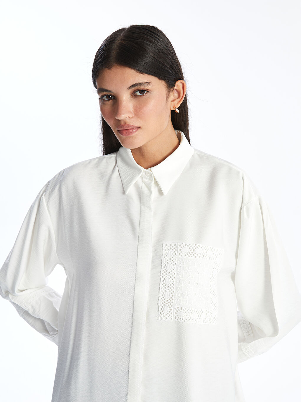 Ekru Düz Oversize Kadın Gömlek Tunik