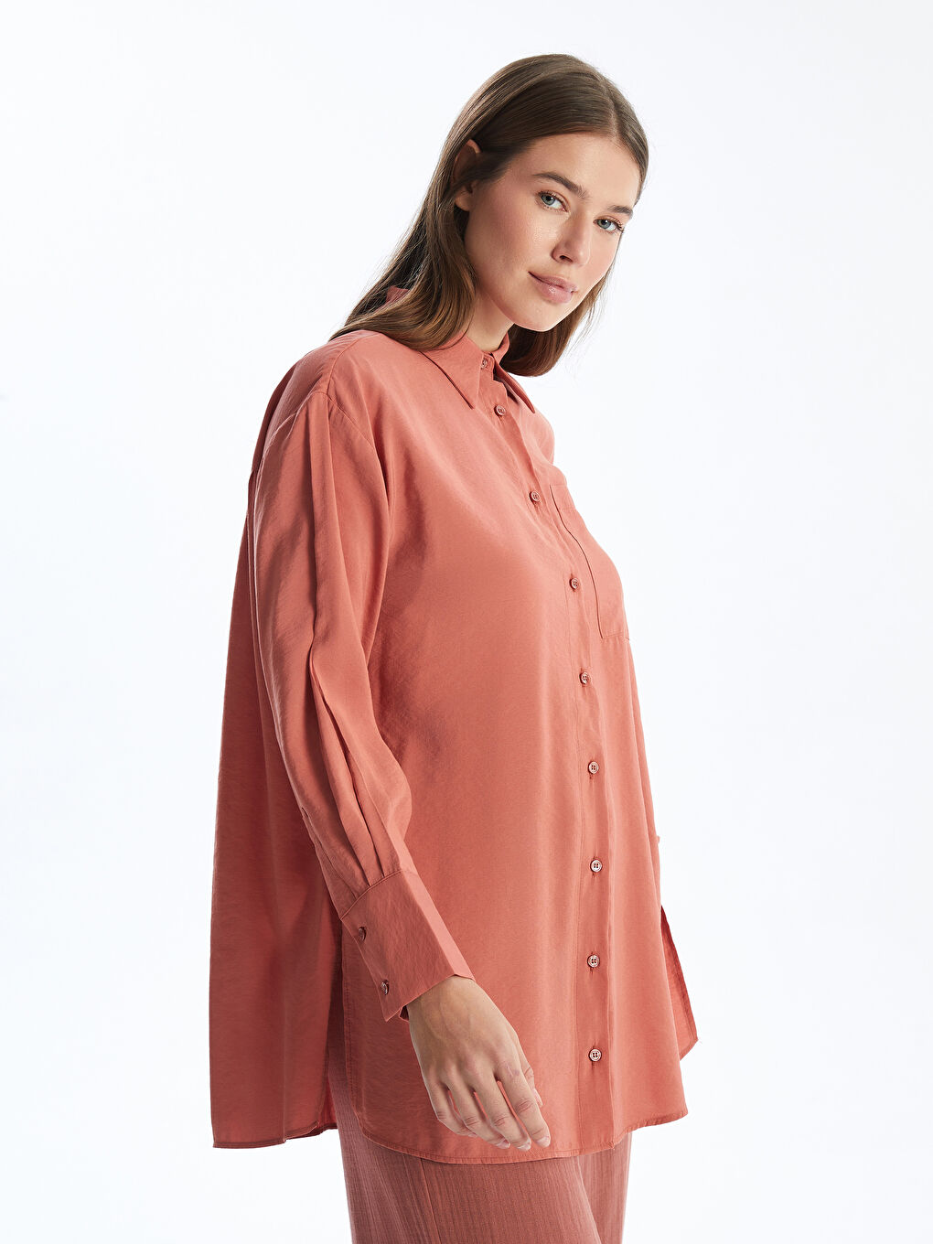 LCW Modest Pembe Düz Oversize Kadın Gömlek Tunik