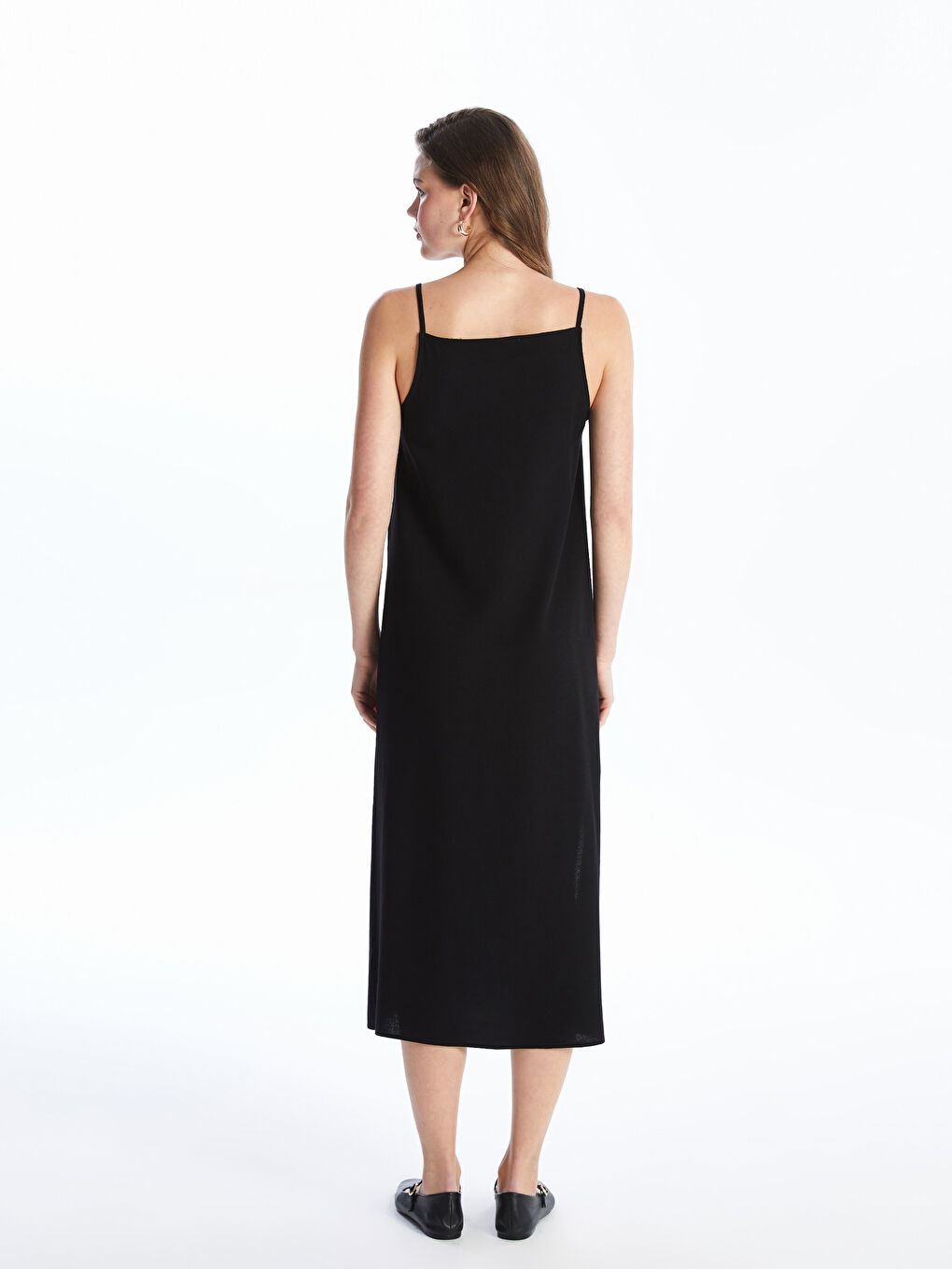 Square Collar Plain Strappy Linen Blend Maternity Dress -S4L664Z8-CVL