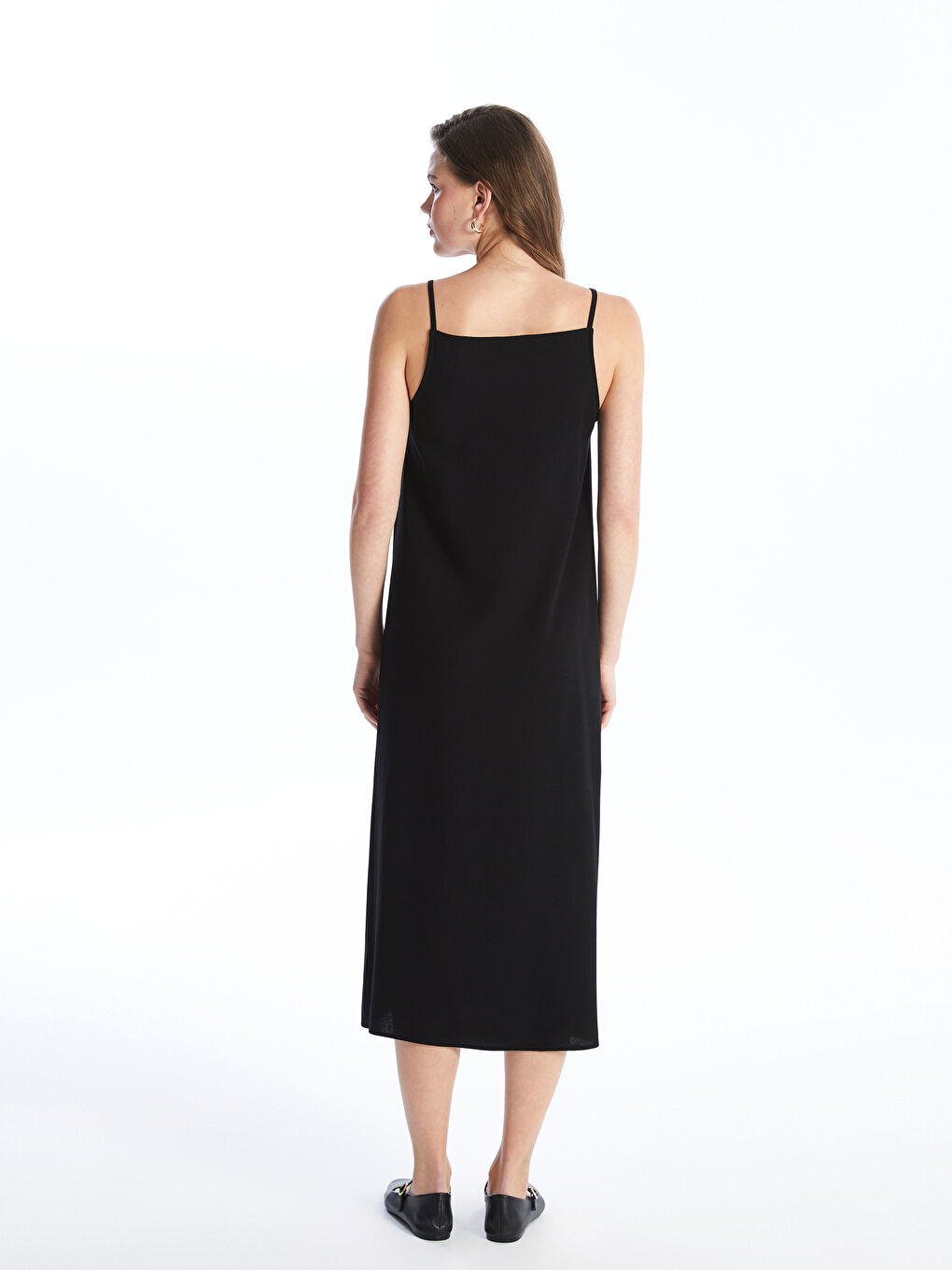 Square Collar Plain Strappy Linen Blend Maternity Dress -S4L664Z8-CVL