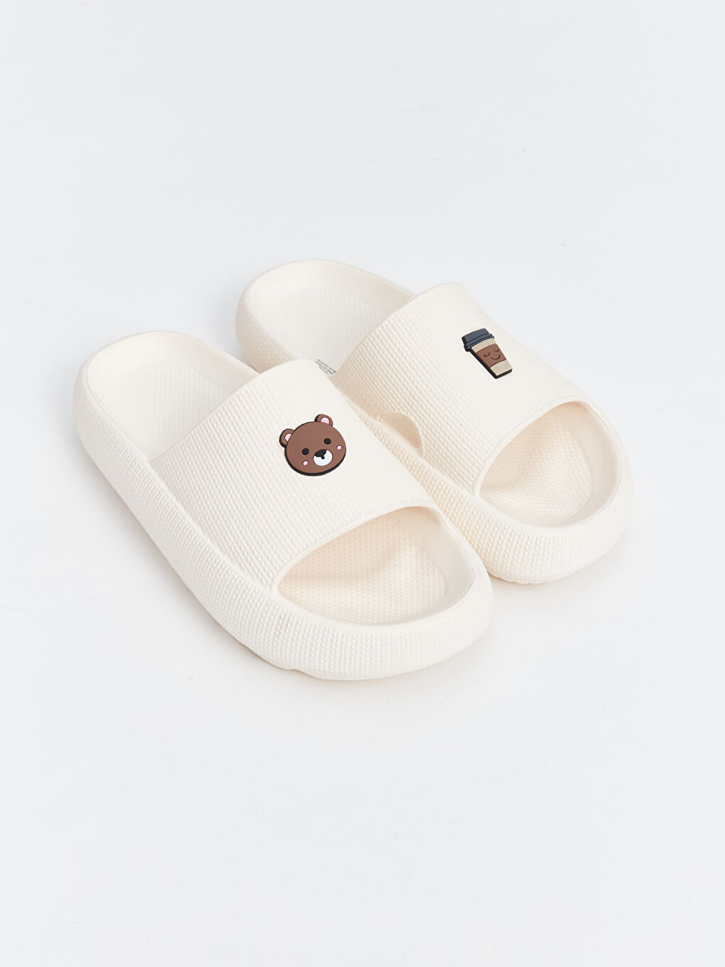 Bej Tek Bantlı Baskılı Kız Çocuk Terlik