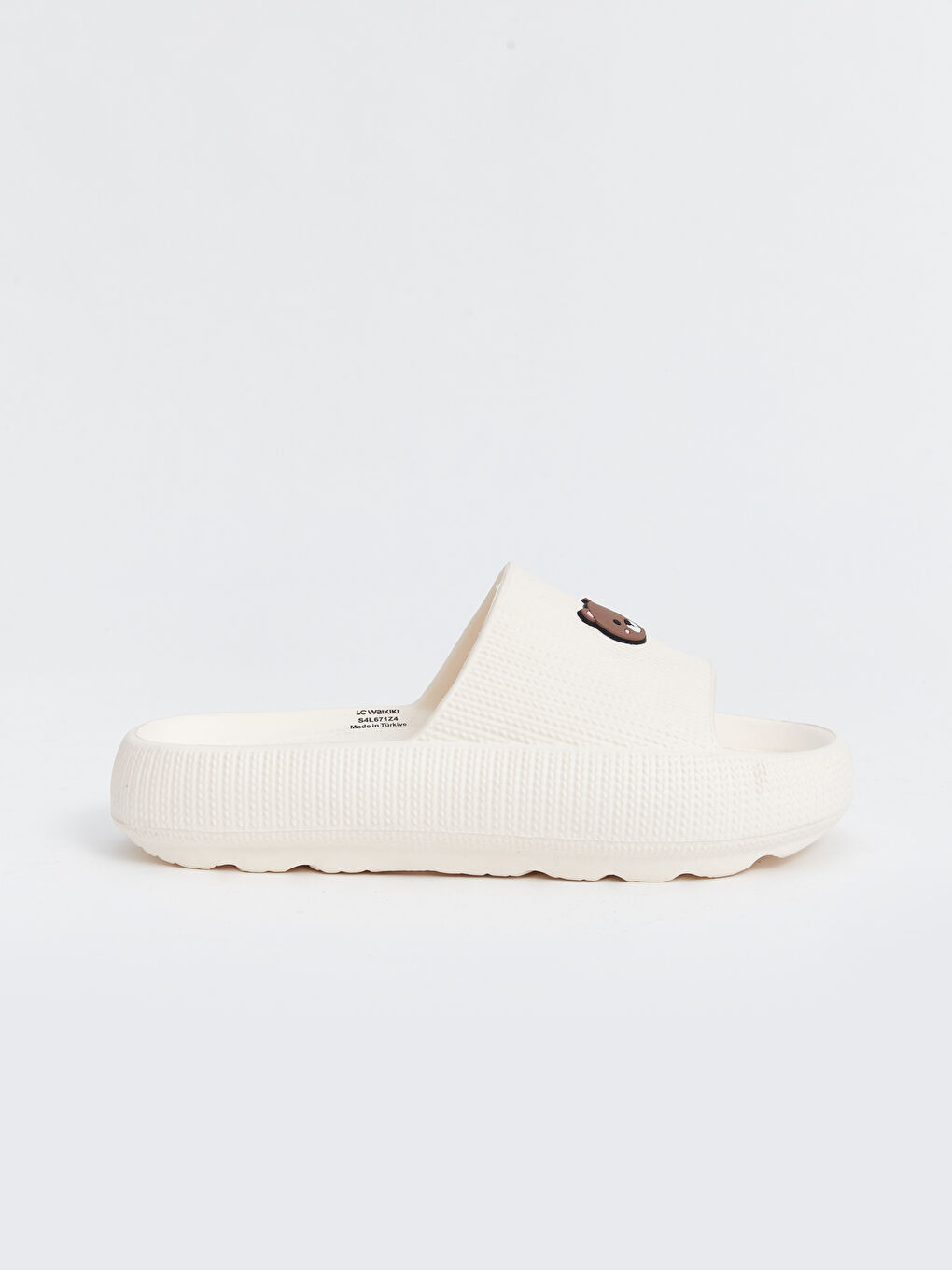 Bej Tek Bantlı Baskılı Kız Çocuk Terlik-1