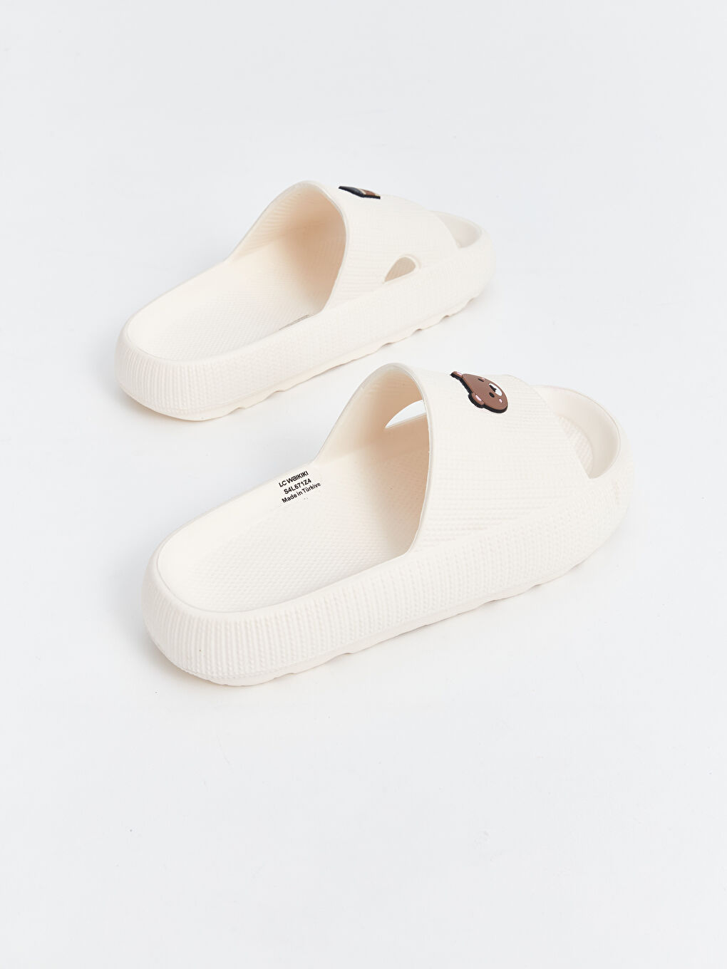 Bej Tek Bantlı Baskılı Kız Çocuk Terlik-4