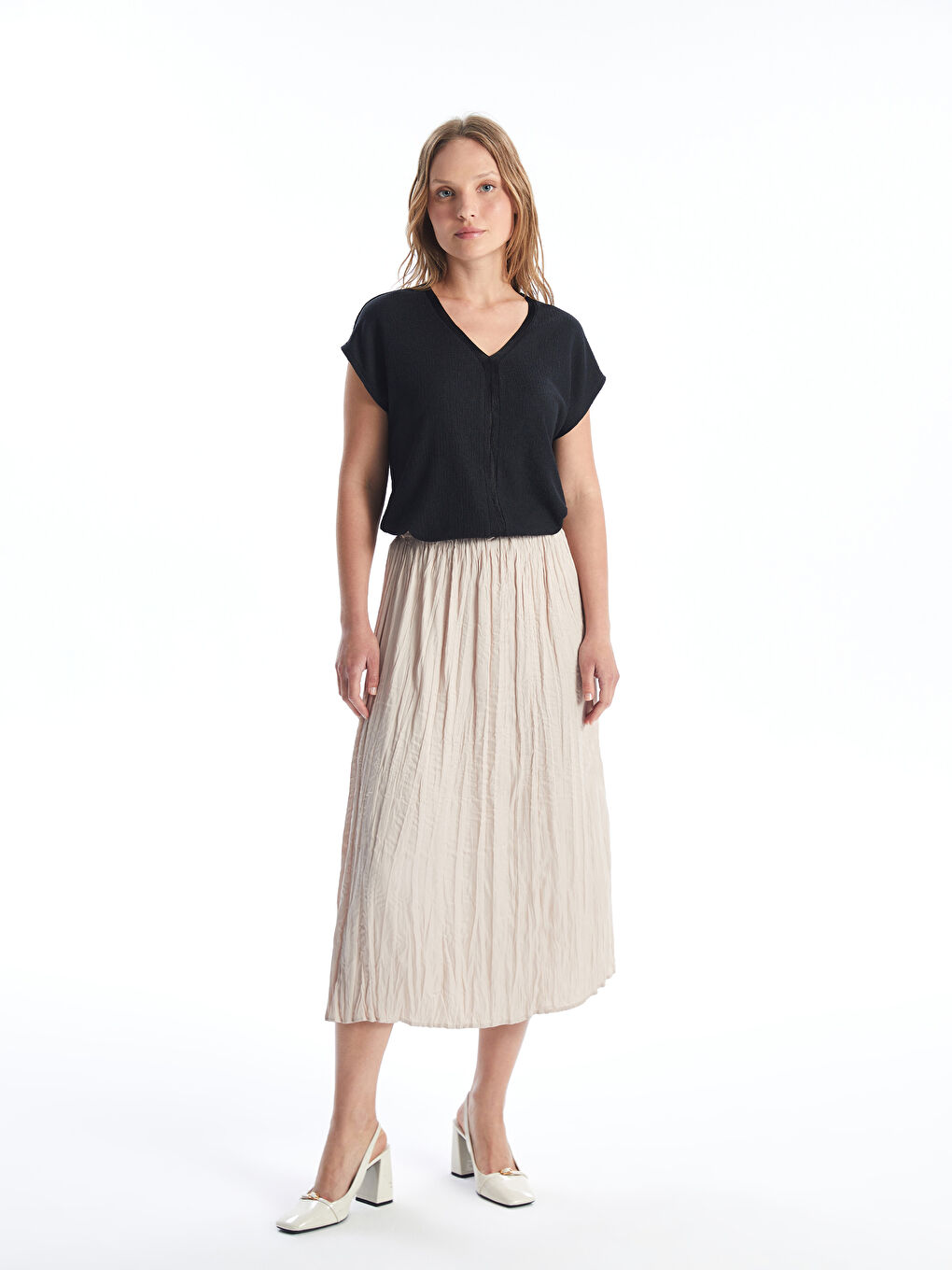 V Neck Straight Short Sleeve Women Blouse -S4L677Z8-CVL