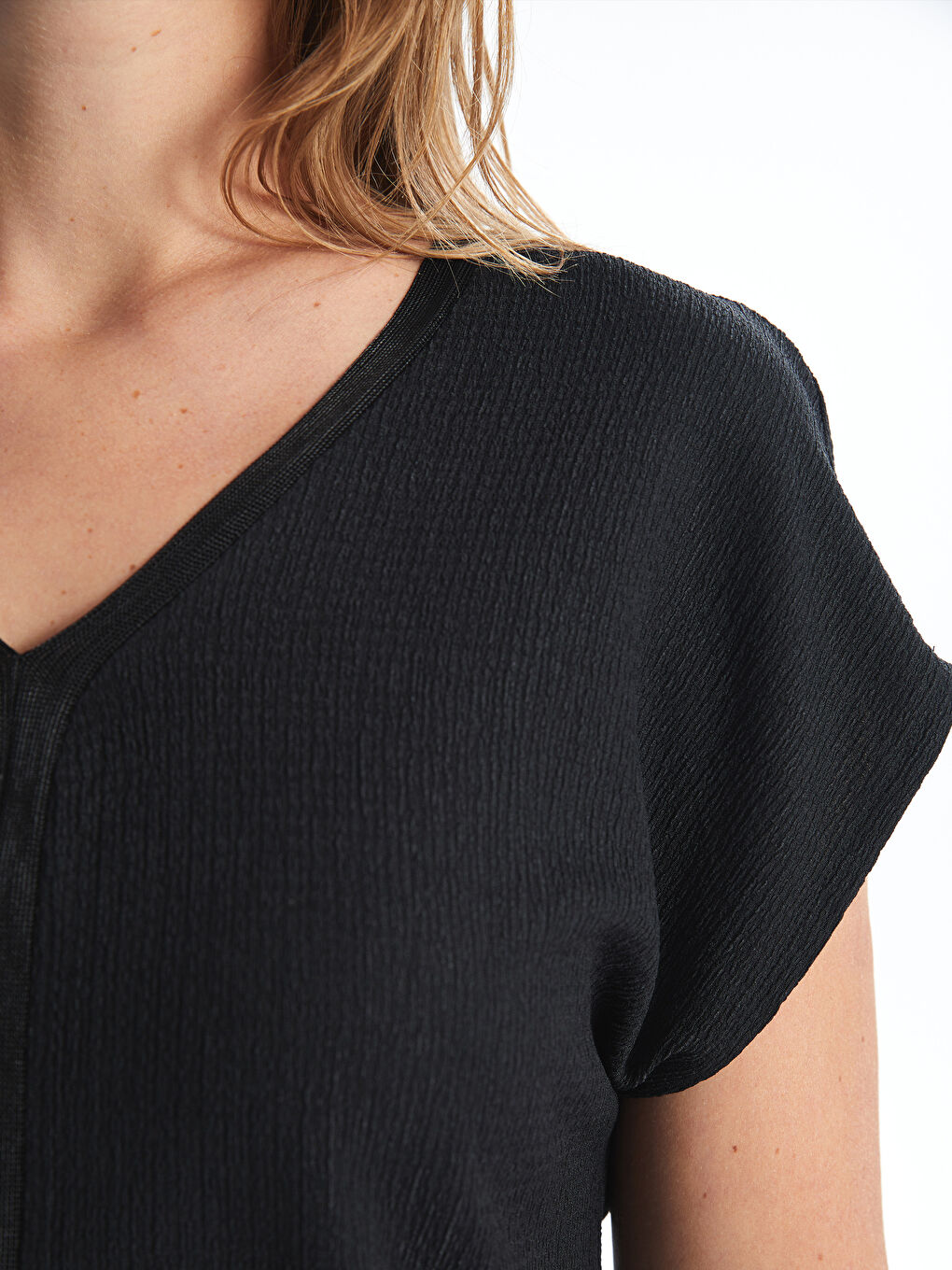 V Neck Straight Short Sleeve Women Blouse -S4L677Z8-CVL
