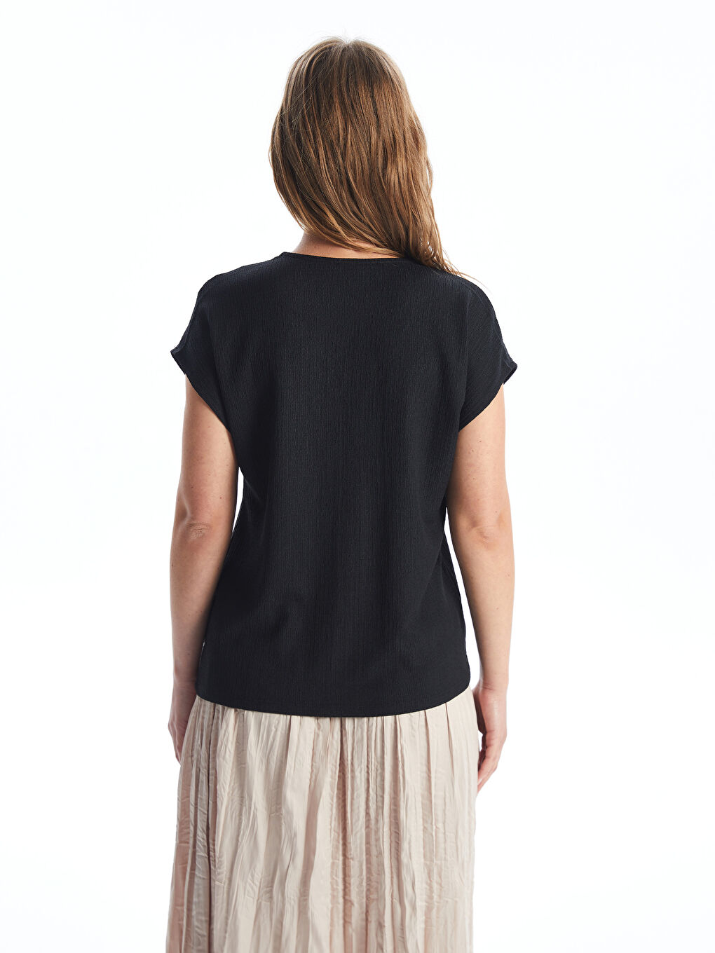 V Neck Straight Short Sleeve Women Blouse -S4L677Z8-CVL