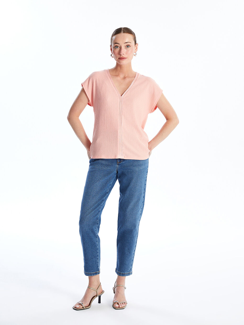 V Neck Straight Short Sleeve Women Blouse -S4L677Z8-G6K