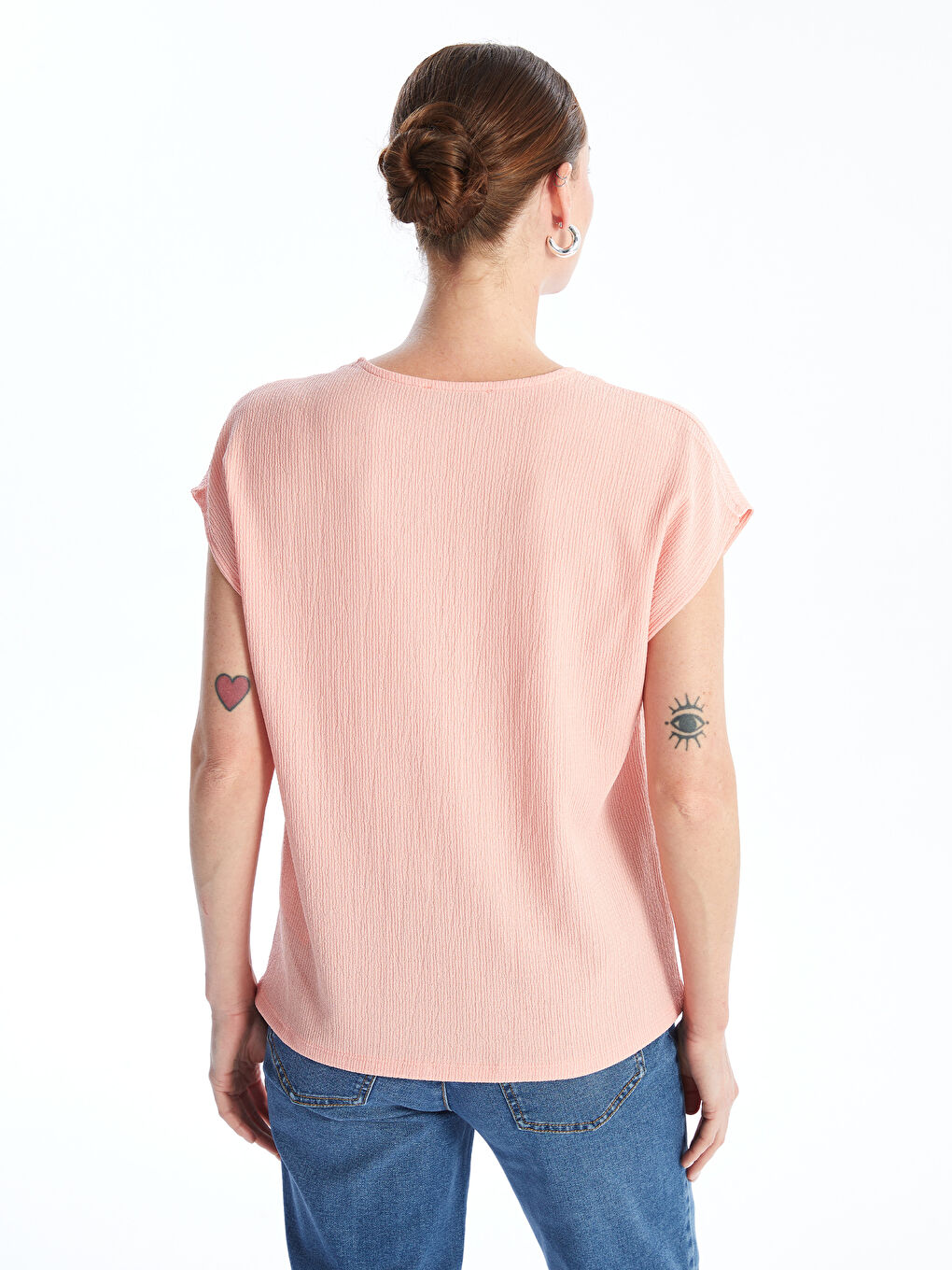 V Neck Straight Short Sleeve Women Blouse -S4L677Z8-G6K