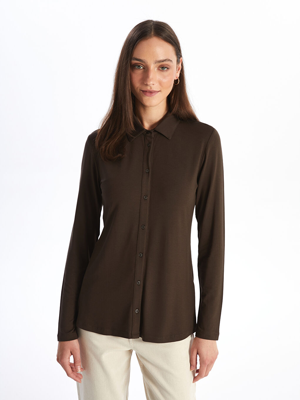 Long Sleeve Plain Women's Shirt -S4L684Z8-HJZ