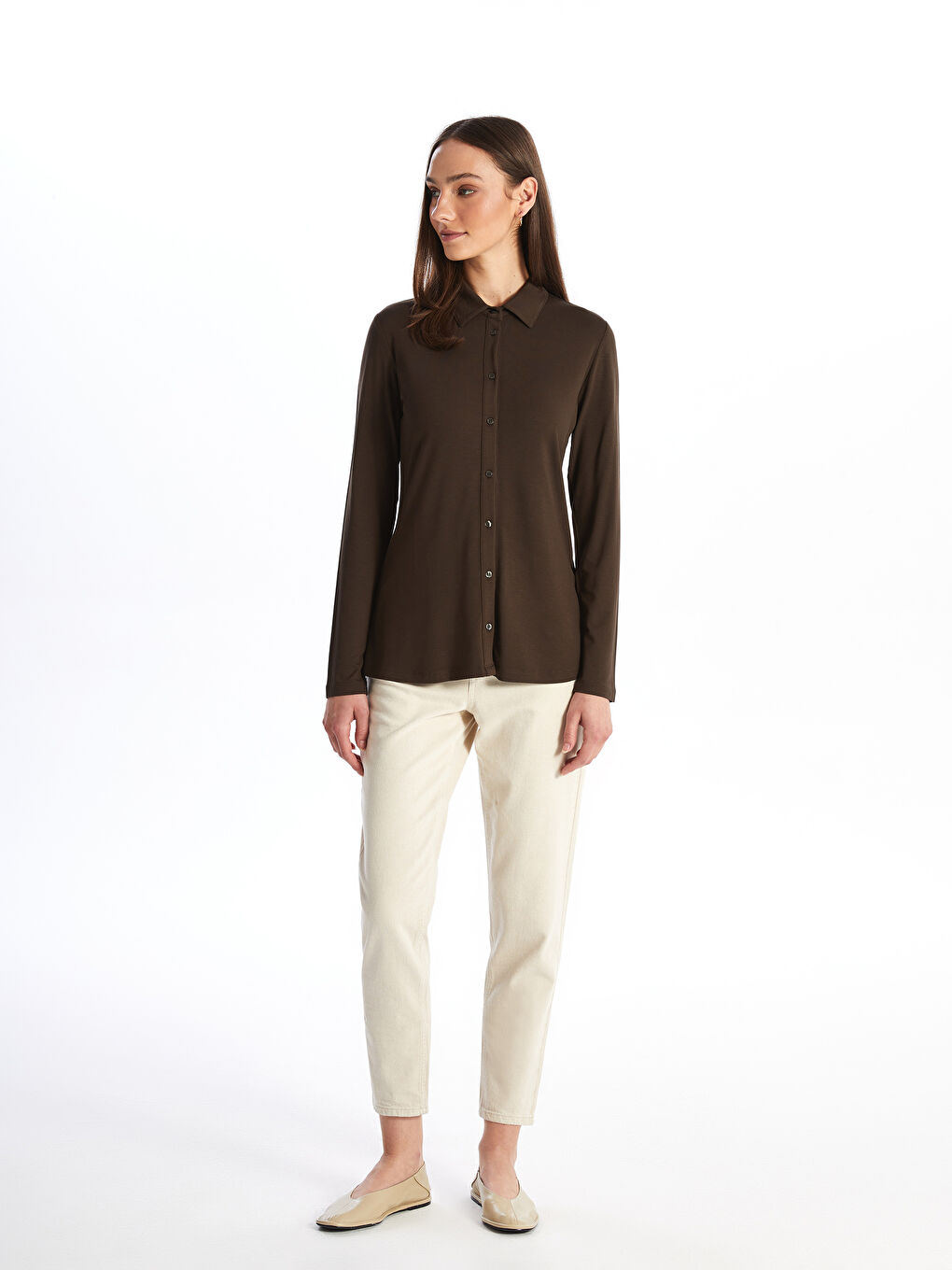 Long Sleeve Plain Women's Shirt -S4L684Z8-HJZ