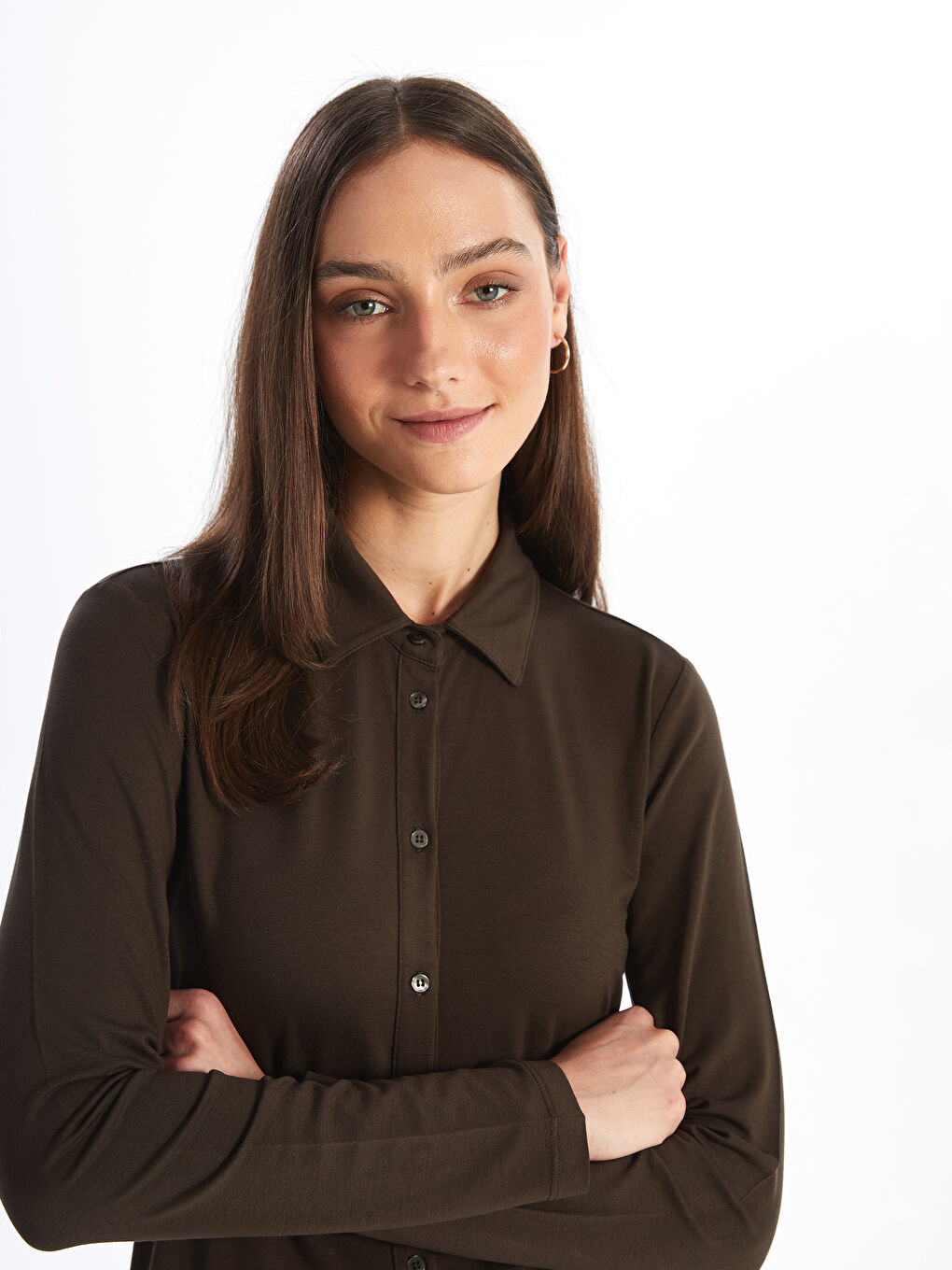 Long Sleeve Plain Women's Shirt -S4L684Z8-HJZ