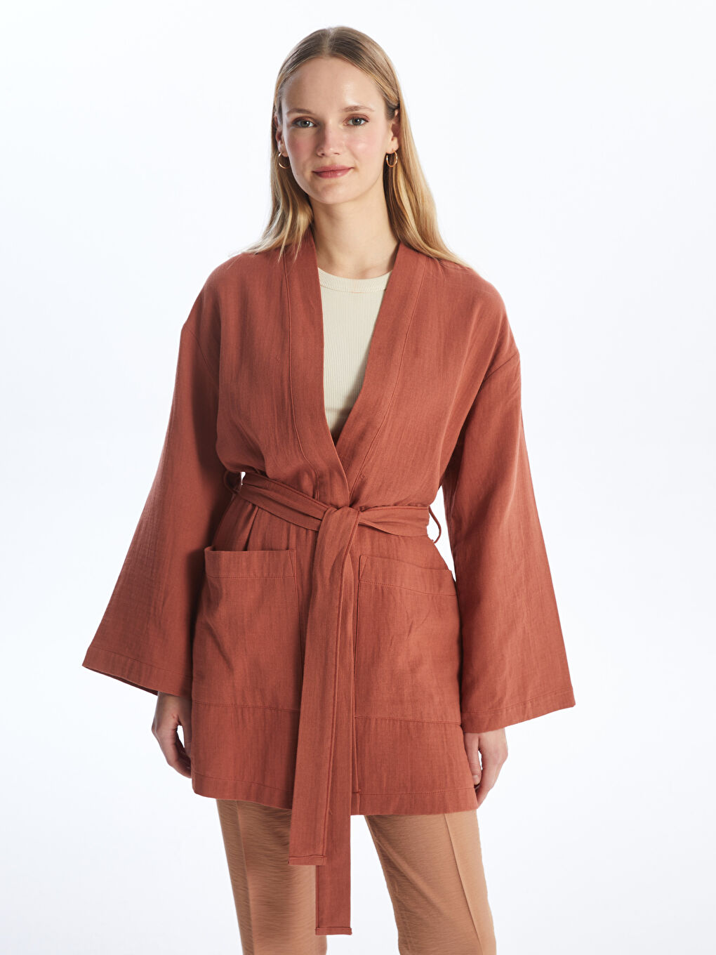 Shawl Collar Straight Long Sleeve Women's Kimono -S4L713Z8-V0W