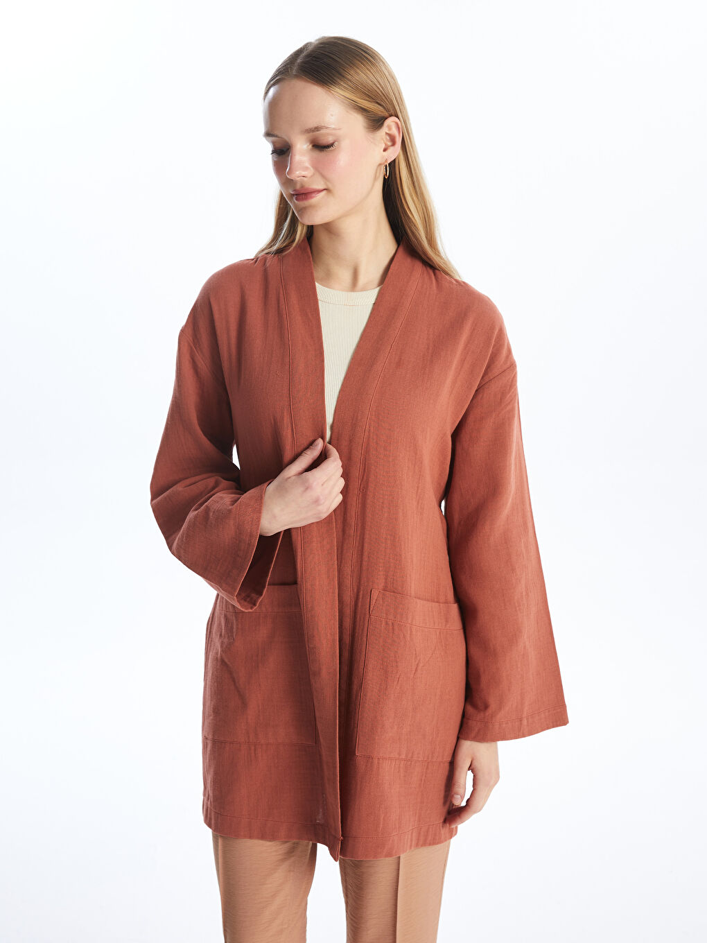 Shawl Collar Straight Long Sleeve Women's Kimono -S4L713Z8-V0W