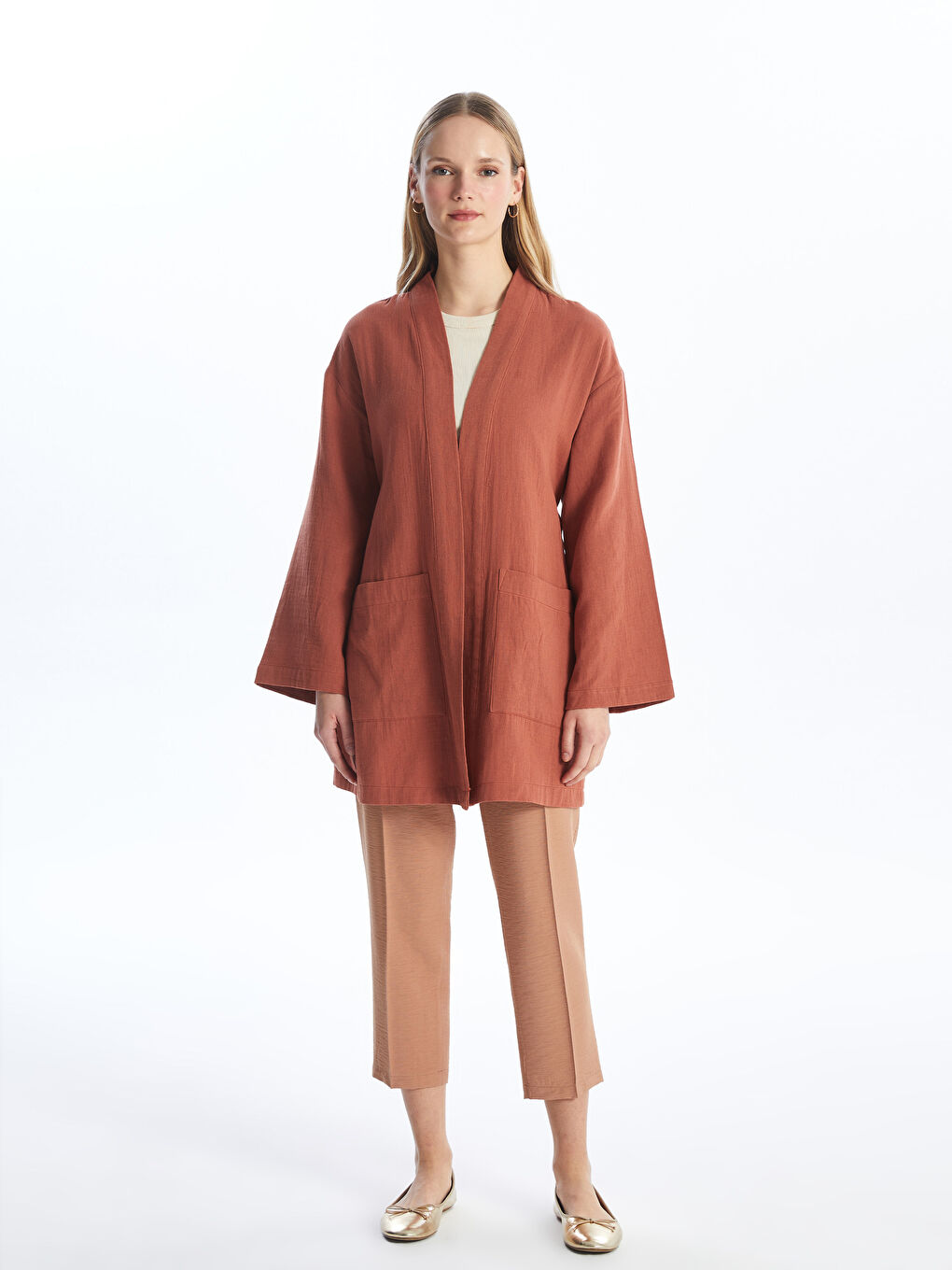 Shawl Collar Straight Long Sleeve Women's Kimono -S4L713Z8-V0W