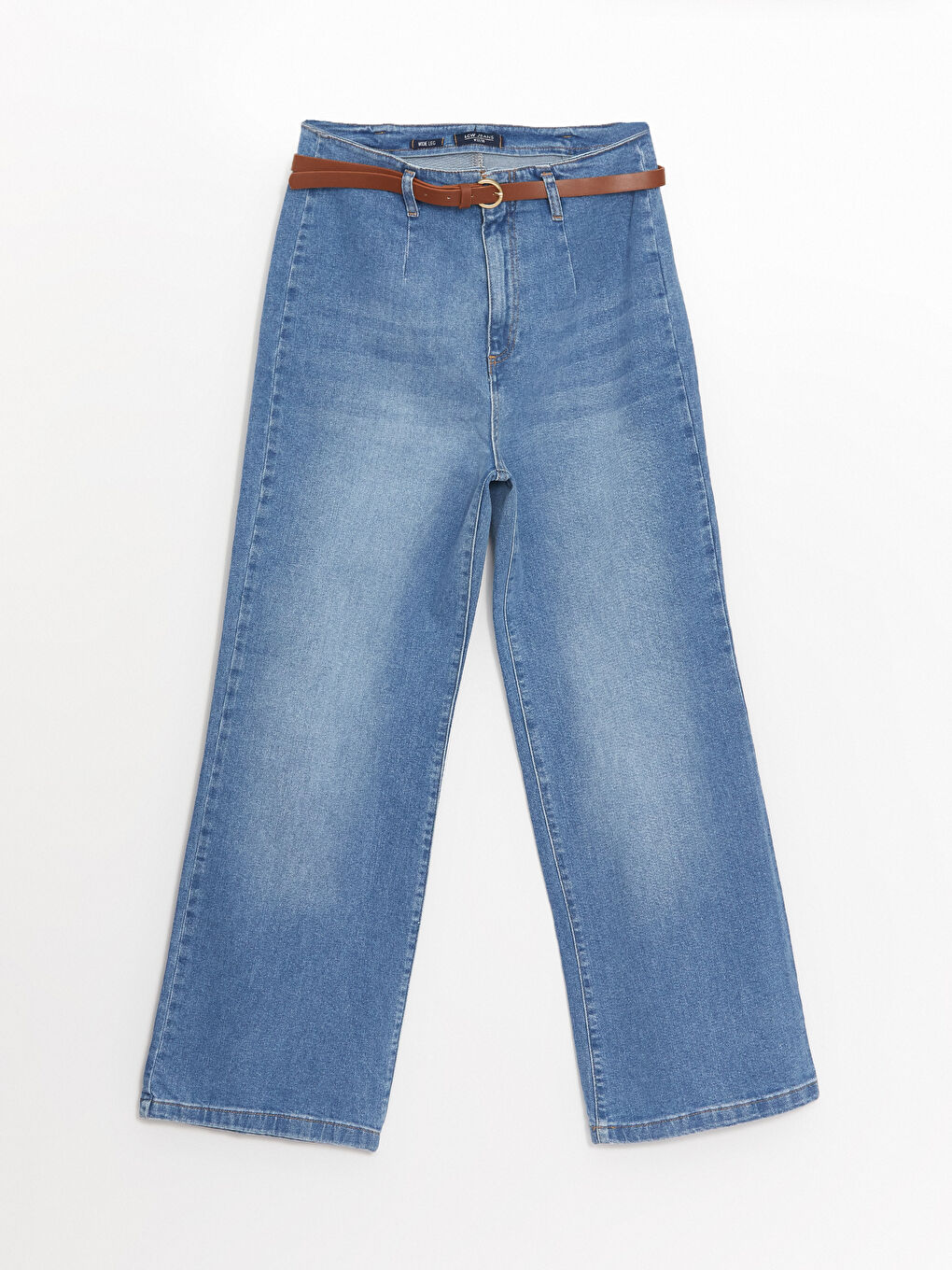 LCW Jeans Orta İndigo Rodeo Beli Kemerli Wideleg Kadın Jean Pantolon - 4