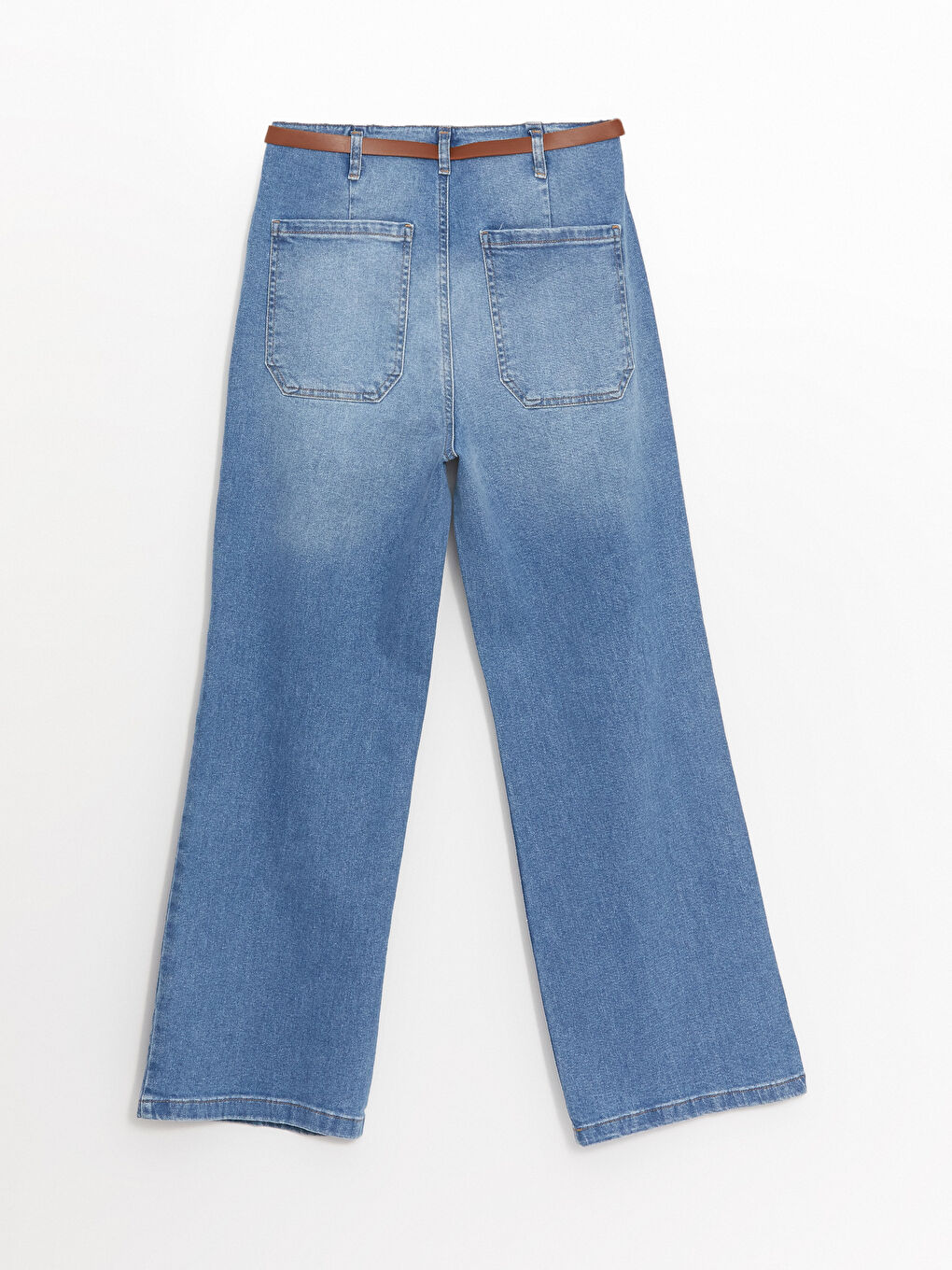 LCW Jeans Orta İndigo Rodeo Beli Kemerli Wideleg Kadın Jean Pantolon - 5