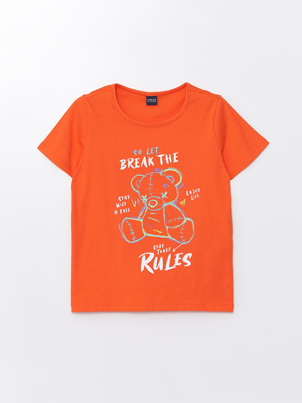 Turuncu Bisiklet Yaka Baskılı Kısa Kollu Erkek Çocuk Tişört ve Şort-1