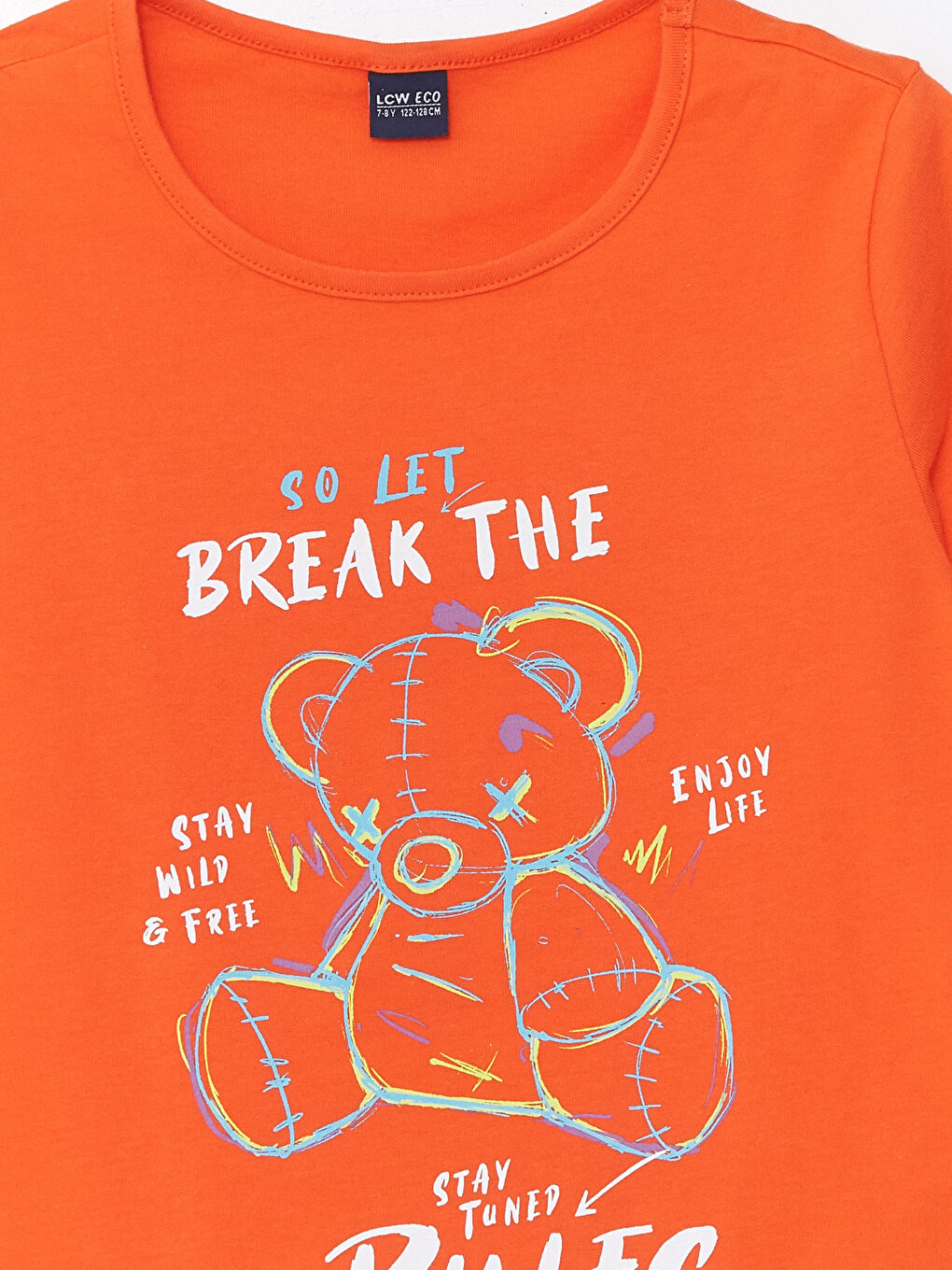 Turuncu Bisiklet Yaka Baskılı Kısa Kollu Erkek Çocuk Tişört ve Şort-5