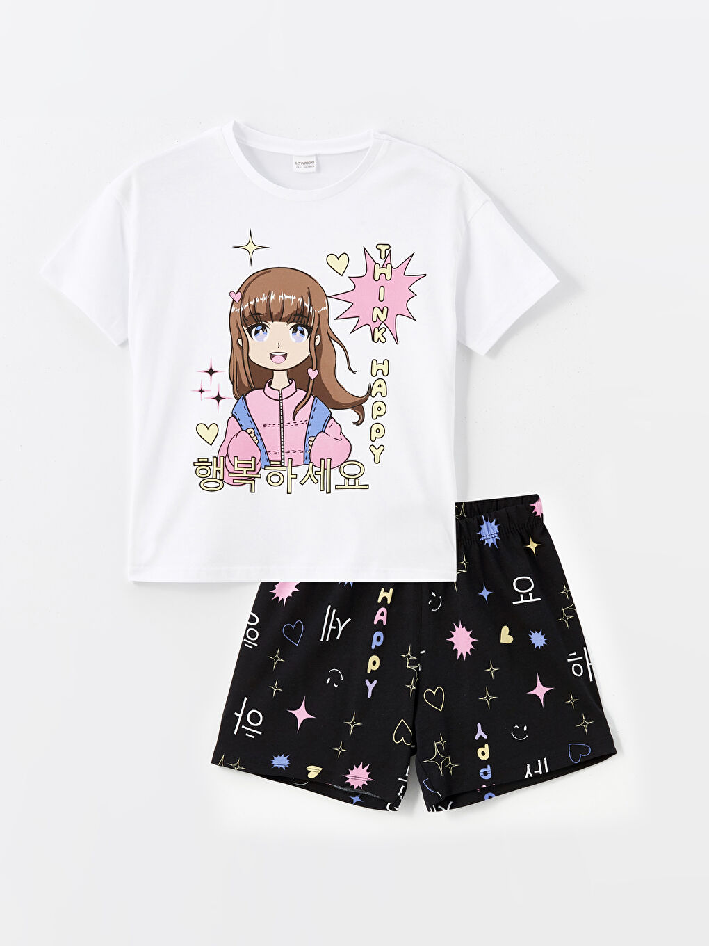 Crew Neck Printed Girl's Shorts Pajamas Set -S4L753Z4-Q6K