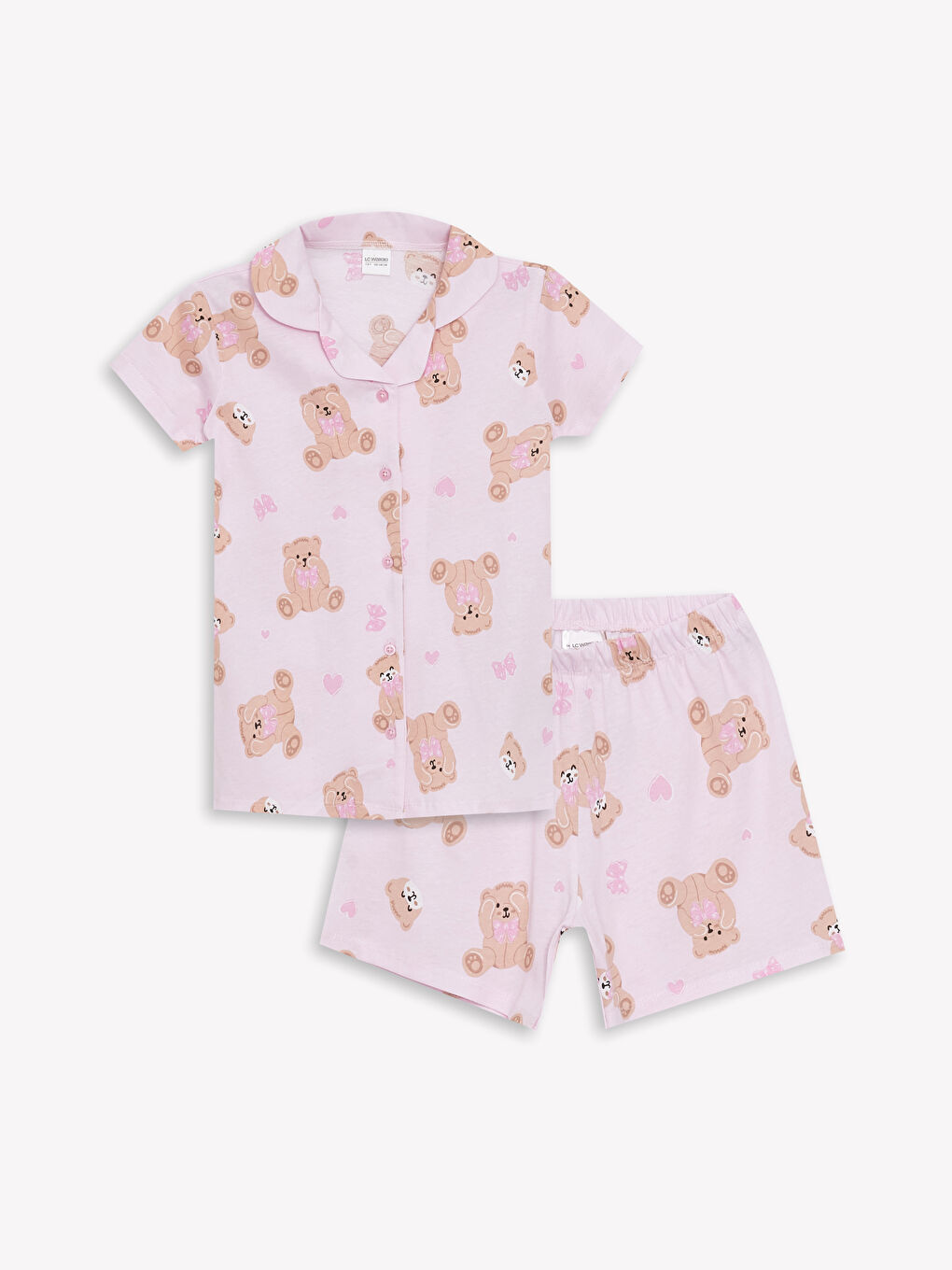 LCW Kids Pembe Baskılı Gömlek Yaka Kız Çocuk Şortlu Pijama Takımı