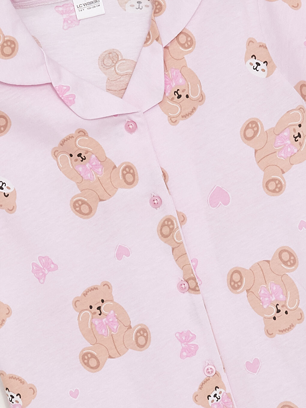 LCW Kids Pembe Baskılı Gömlek Yaka Kız Çocuk Şortlu Pijama Takımı - 2