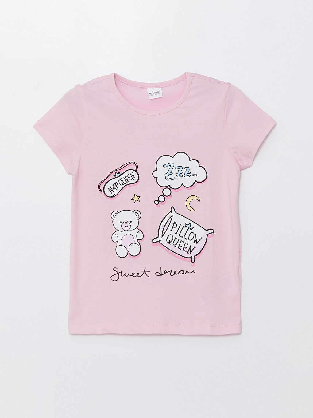 LCW Kids Pembe Leylak Bisiklet Yaka Baskılı Kısa Kollu Kız Çocuk Pijama Takımı - 1