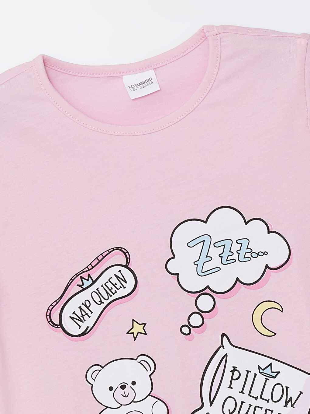 LCW Kids Pembe Leylak Bisiklet Yaka Baskılı Kısa Kollu Kız Çocuk Pijama Takımı - 2