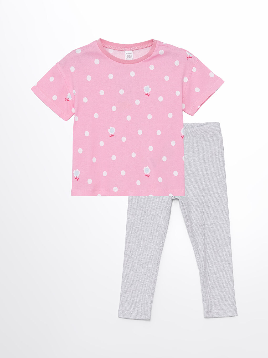 Pembe Bisiklet Yaka Kısa Kollu Baskılı Kız Bebek Tişört ve Tayt 2'li Takım