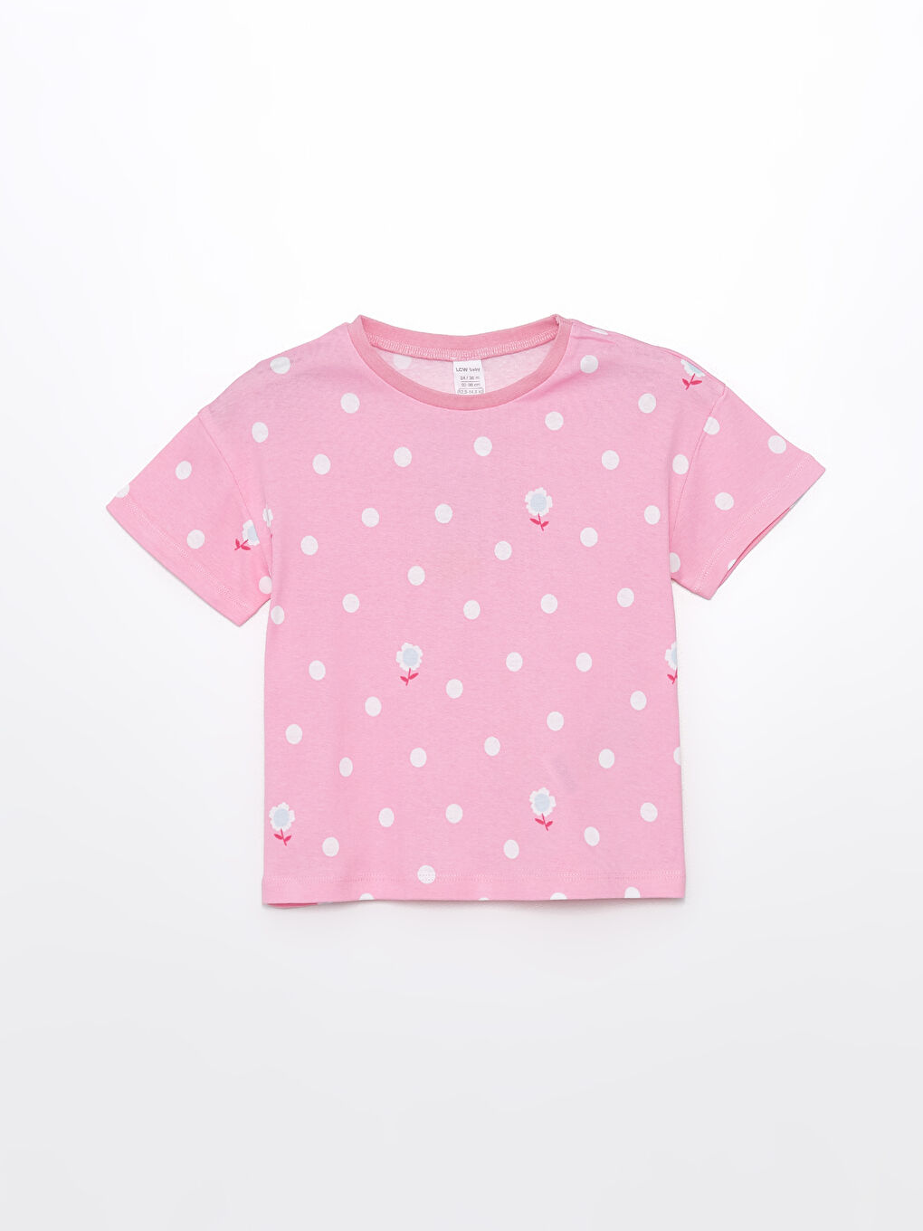 Pembe Bisiklet Yaka Kısa Kollu Baskılı Kız Bebek Tişört ve Tayt 2'li Takım-1