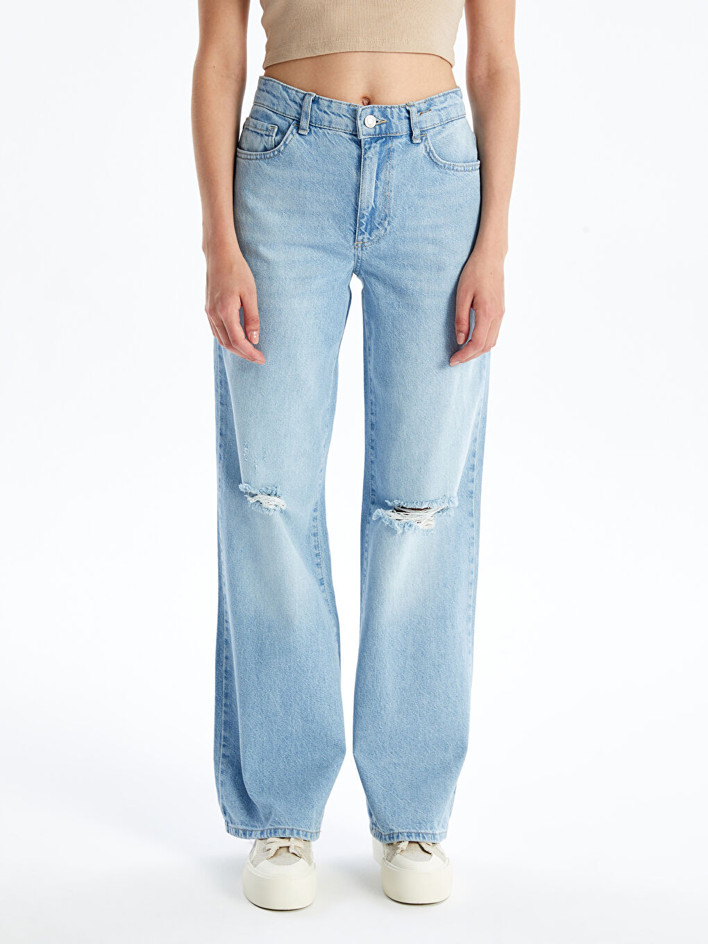 Wide Leg Ripped Detailed Women's Jean Trousers -S4L774Z8-311