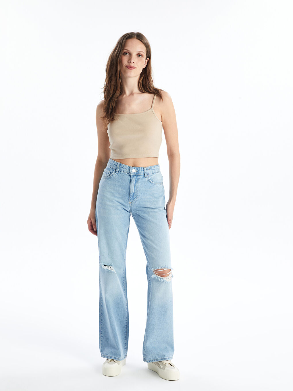 Wide Leg Ripped Detailed Women's Jean Trousers -S4L774Z8-311