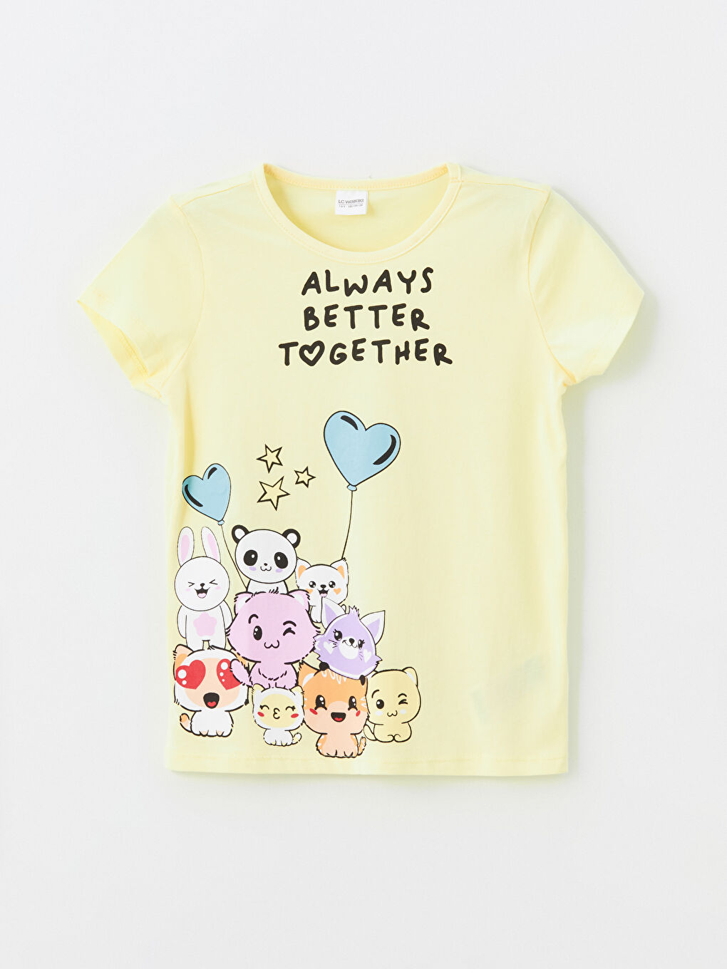 Crew Neck Printed Short Sleeve Girls' Pyjama Set with Shorts -S4L796Z4-FDS