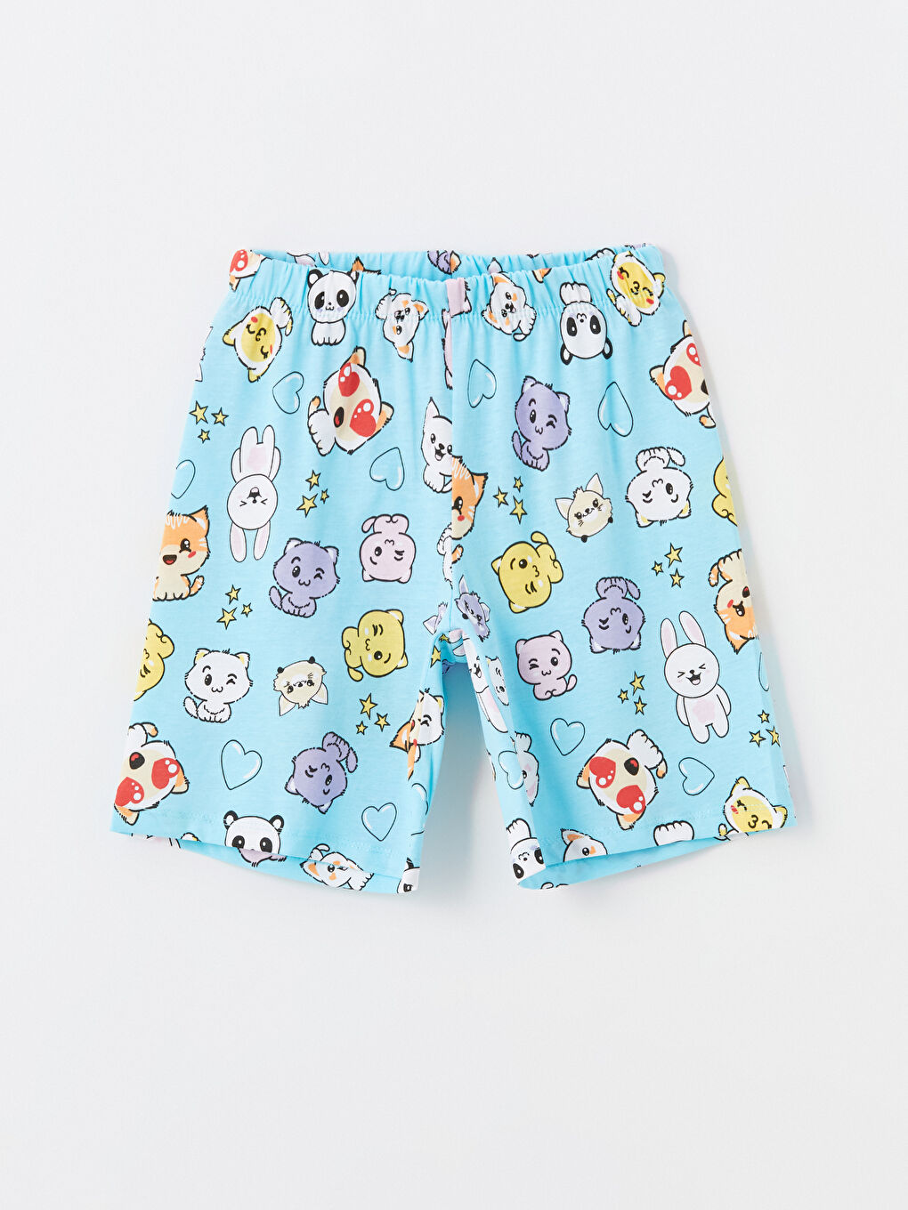 Crew Neck Printed Short Sleeve Girls' Pyjama Set with Shorts -S4L796Z4-FDS