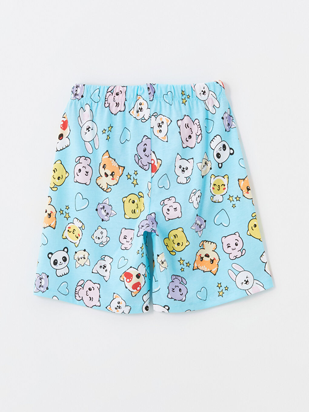 Crew Neck Printed Short Sleeve Girls' Pyjama Set with Shorts -S4L796Z4-FDS