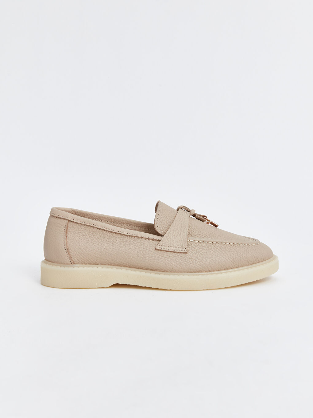 LC WAIKIKI Beyaz Hakiki Deri Aplike Detaylı Kadın Loafer Ayakkabı - 1